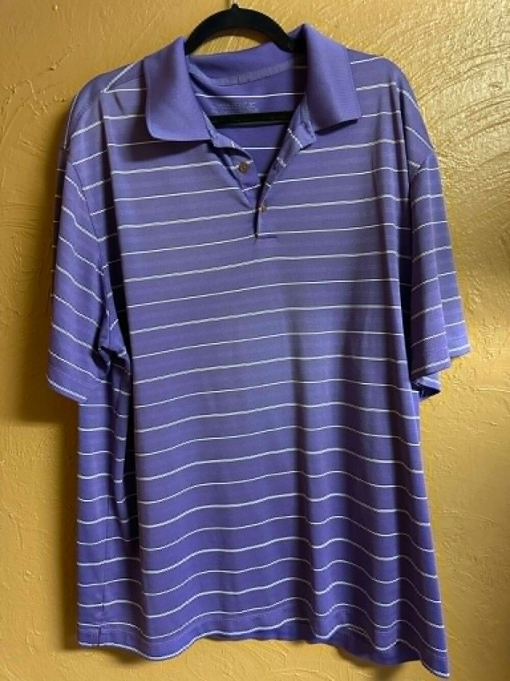 Nike Golf Shirt Mens Size 2XL Purple Striped Polo Dri Fit Performance # 198